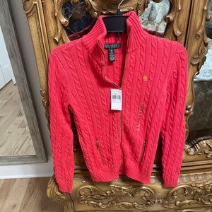 Ralph Lauren Pink Cable Knit Zip-Up Sweater